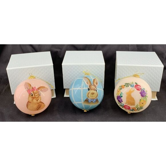 Li Bien Easter Bunny Rabbit Glass Ornament Reverse Painted Lot of 3 - Picture 1 of 8